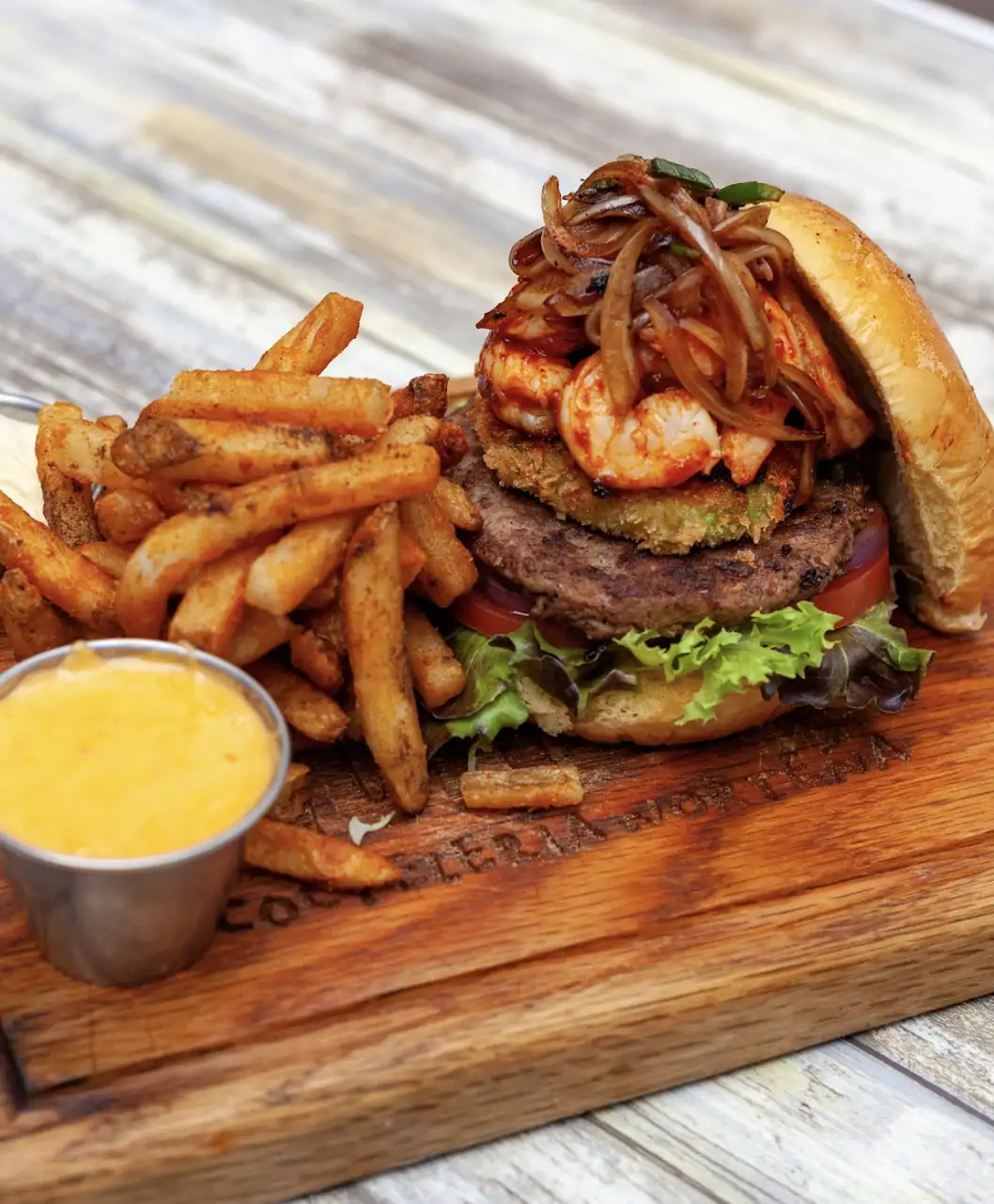 Hamburguesa con camarones y sirloin angus